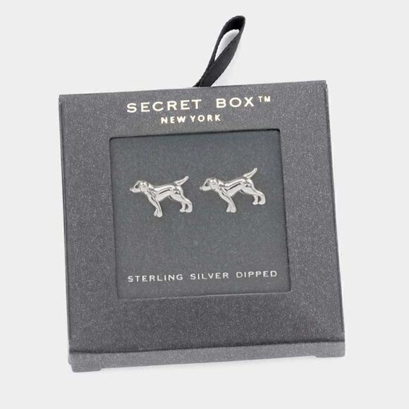 Secret Box Sterling Silver Dipped Dog Stud Earrings - Picture 1 of 5